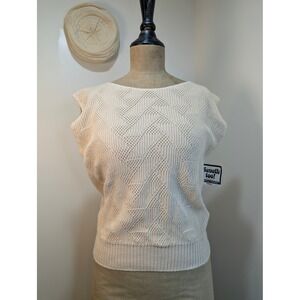 Keneth Too! Vintage Knit Sleeveless Top Made in USA Small Beige Sweater NWT‎